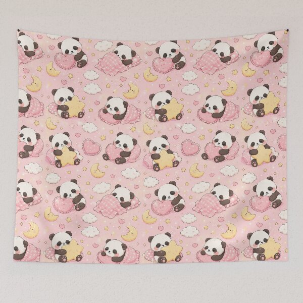 Item preview, Panda Love Star Pillow Kawaii Pattern designed and sold by Soft Berry Studio.
