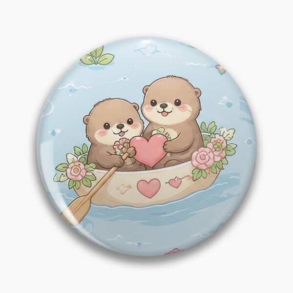 Item preview, Otter Heart Flower Boat Kawaii Pattern designed and sold by Soft Berry Studio.