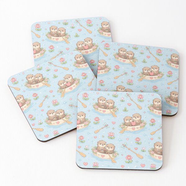 Item preview, Otter Heart Flower Boat Kawaii Pattern designed and sold by Soft Berry Studio.