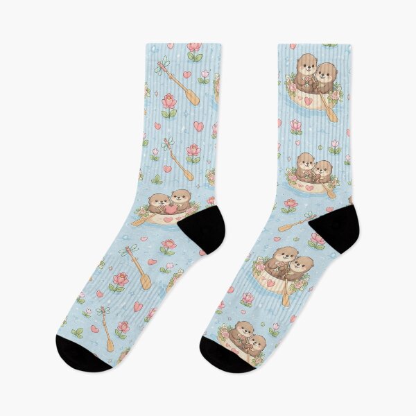 Item preview, Otter Heart Flower Boat Kawaii Pattern designed and sold by Soft Berry Studio.