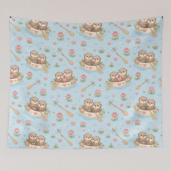 Item preview, Otter Heart Flower Boat Kawaii Pattern designed and sold by Soft Berry Studio.