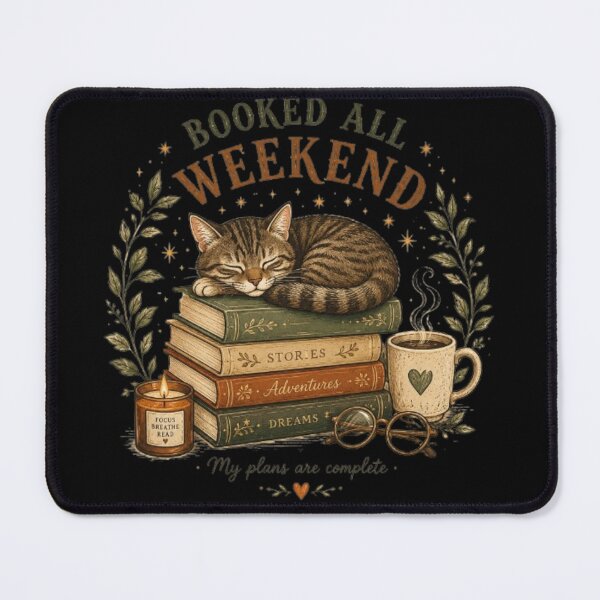 Item preview, Booked All Weekend Cat, Cozy Reading Cat, Book Lover Gift, Sleeping Tabby Cat, Bookish Sticker, Reader Aesthetic T Shirt designed and sold by TulipsArtDesigns .