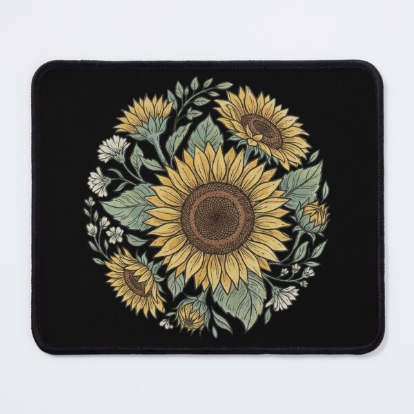 Item preview, Vintage Sunflower Badge Circle with Seed Centers and Leaves – Distressed Seed Packet Woodblock Illustration designed and sold by OnPointOutfits.