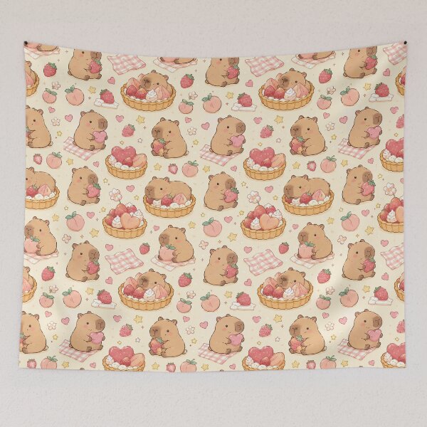 Item preview, Capybara Love Fruit Tart Kawaii Pattern designed and sold by Soft Berry Studio.