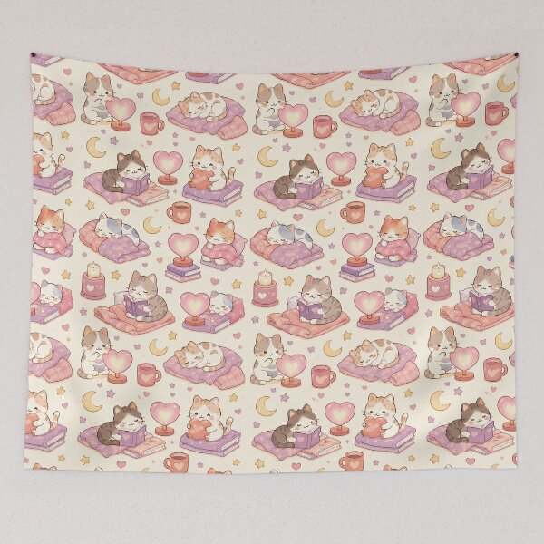 Item preview, Cozy Cat Heart Night Lamp Kawaii Pattern designed and sold by Soft Berry Studio.