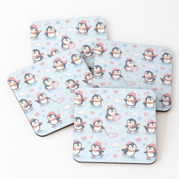 Item preview, Penguin Love Skating Kawaii Pattern designed and sold by Soft Berry Studio.