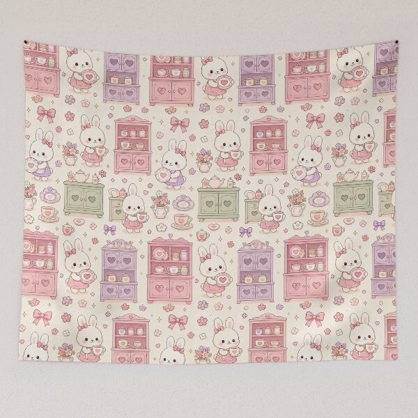 Item preview, Bunny Heart Cupboard Kawaii Pattern designed and sold by Soft Berry Studio.