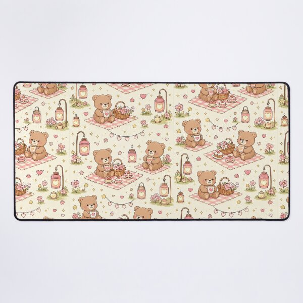 Item preview, Teddy Bear Love Picnic Lantern Kawaii Pattern designed and sold by Soft Berry Studio.