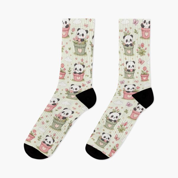 Item preview, Panda Heart Flower Pot Kawaii Pattern designed and sold by Soft Berry Studio.