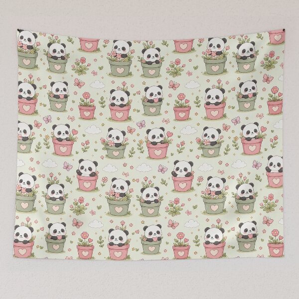 Item preview, Panda Heart Flower Pot Kawaii Pattern designed and sold by Soft Berry Studio.
