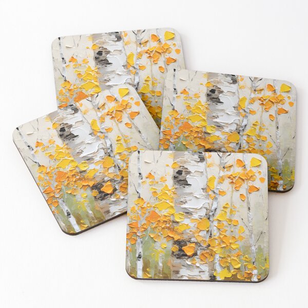 Item preview, Birch Trees, Falling Autumn Leaves, Impasto Digital Painting designed and sold by DEC02.