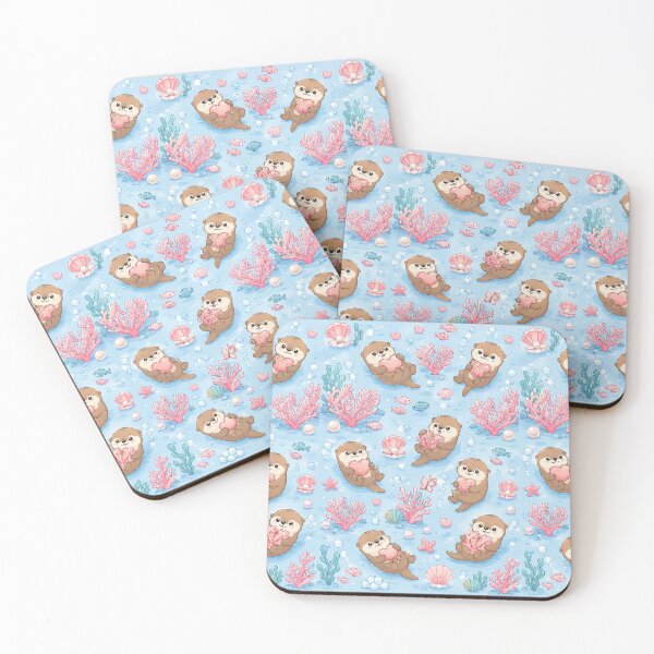 Item preview, Otter Love Coral Garden Kawaii Pattern designed and sold by Soft Berry Studio.
