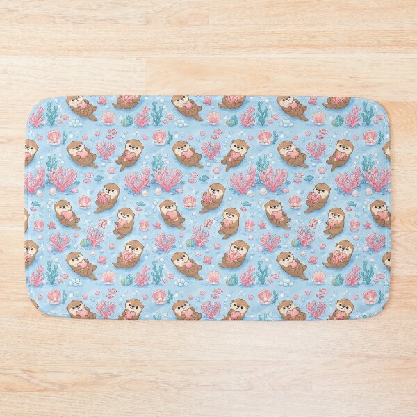 Artikelvorschau, Otter Love Coral Garden Kawaii Muster entworfen und verkauft von Soft Berry Studio.