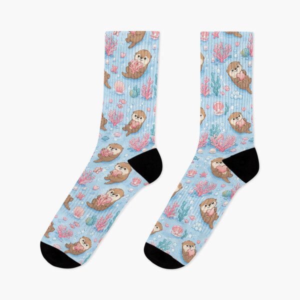 Item preview, Otter Love Coral Garden Kawaii Pattern designed and sold by Soft Berry Studio.