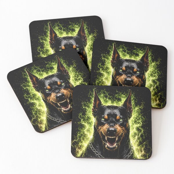 Item preview, Infernal Guardian – Feral Doberman with Neon Green Energy | Dark Fantasy Art designed and sold by Peter Kaul.