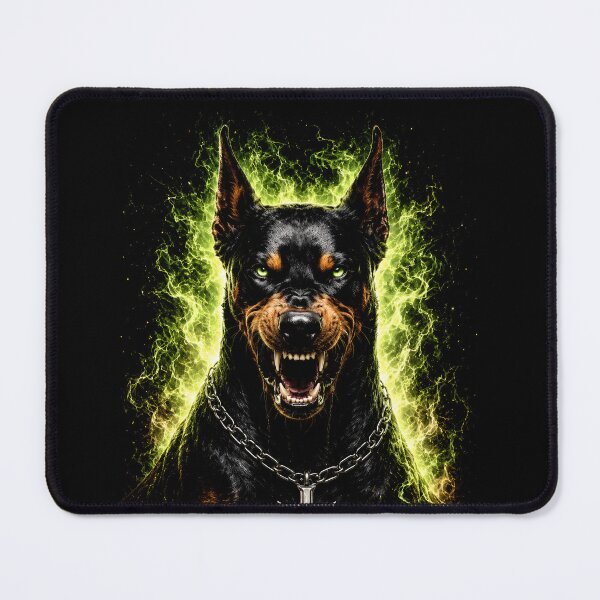 Item preview, Infernal Guardian – Feral Doberman with Neon Green Energy | Dark Fantasy Art designed and sold by Peter Kaul.