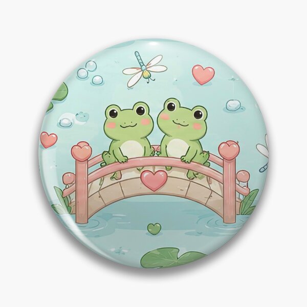 Item preview, Frog Heart Pond Bridge Kawaii Pattern designed and sold by Soft Berry Studio.