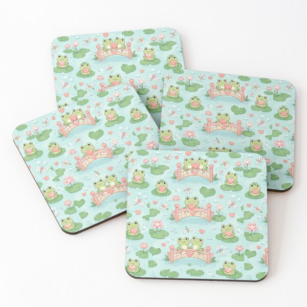 Item preview, Frog Heart Pond Bridge Kawaii Pattern designed and sold by Soft Berry Studio.