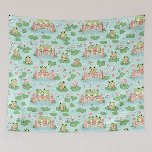 Item preview, Frog Heart Pond Bridge Kawaii Pattern designed and sold by Soft Berry Studio.
