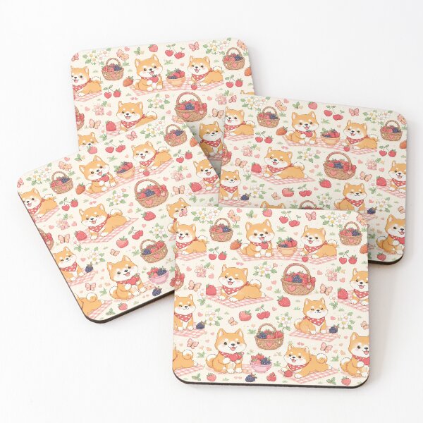 Item preview, Shiba Inu Love Berry Picnic Kawaii Pattern designed and sold by Soft Berry Studio.