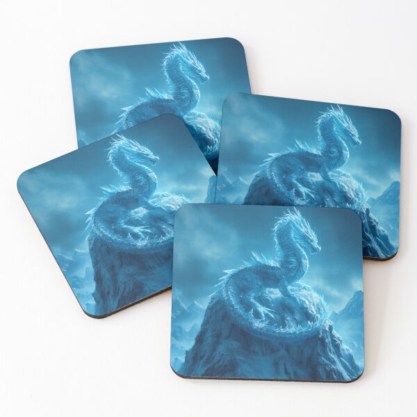 Item preview, Icy Blue Dragon Coiled on Frozen Rock Fantasy designed and sold by StudioForge.