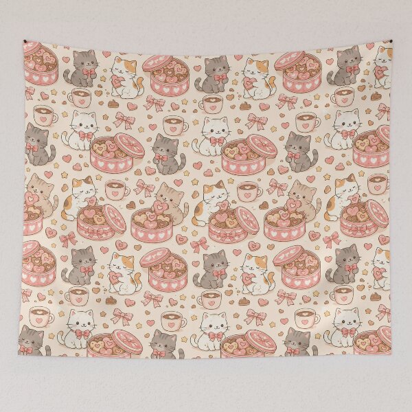 Item preview, Cozy Cat Love Cookie Tin Kawaii Pattern designed and sold by Soft Berry Studio.