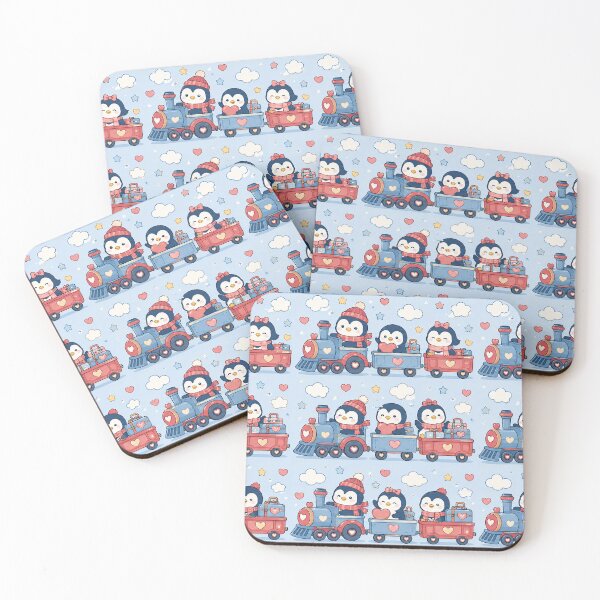 Item preview, Penguin Heart Train Kawaii Pattern designed and sold by Soft Berry Studio.