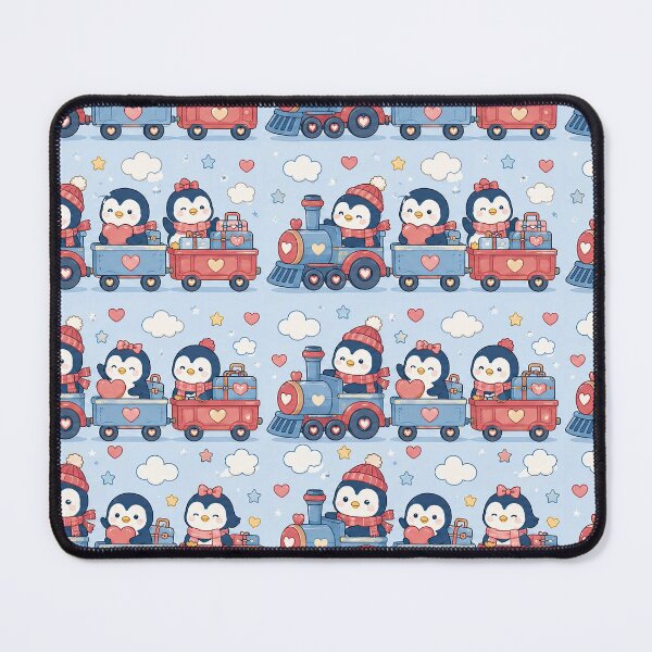 Item preview, Penguin Heart Train Kawaii Pattern designed and sold by Soft Berry Studio.