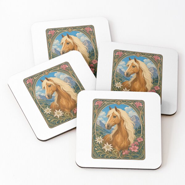 Item preview, Elegant Horse Art Nouveau Alpine Flowers Design designed and sold by AntiqueImages.