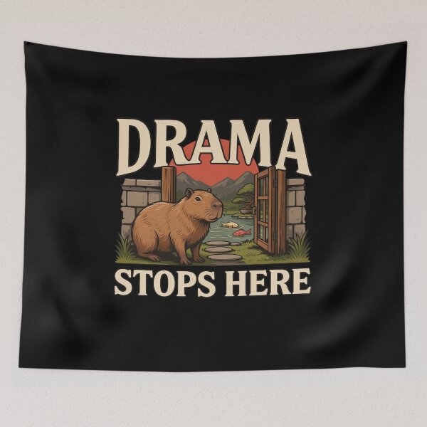 Item preview, Drama Stops Here Capybara – Vintage Stoic Zen Design designed and sold by No Excuses Supply.