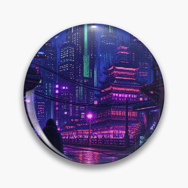 Item preview, Cyberpunk Neon City Pixel Art Night Rain designed and sold by Pixel_lab.