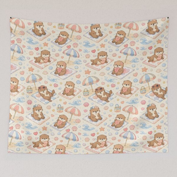 Item preview, Otter Heart Beach Towel Kawaii Pattern designed and sold by Soft Berry Studio.