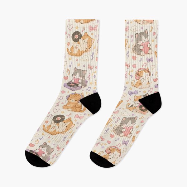 Item preview, Cozy Cat Heart Music Notes Kawaii Pattern designed and sold by Soft Berry Studio.