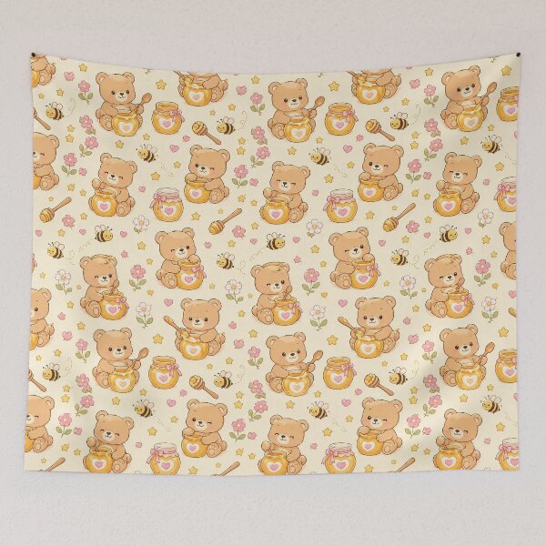 Item preview, Teddy Bear Love Honey Jar Kawaii Pattern designed and sold by Soft Berry Studio.
