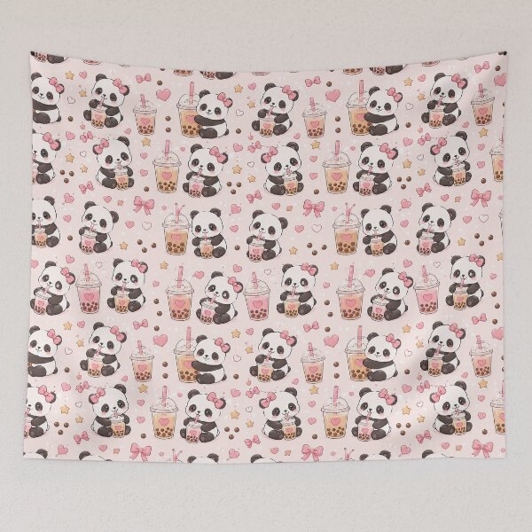 Item preview, Panda Heart Bubble Tea Kawaii Pattern designed and sold by Soft Berry Studio.