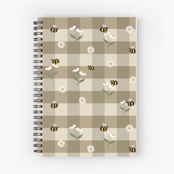 Item preview, Hand-Drawn Bumblebee & Daisy Taupe Gingham Pattern designed and sold by WEBiC-ART Creative Studio.