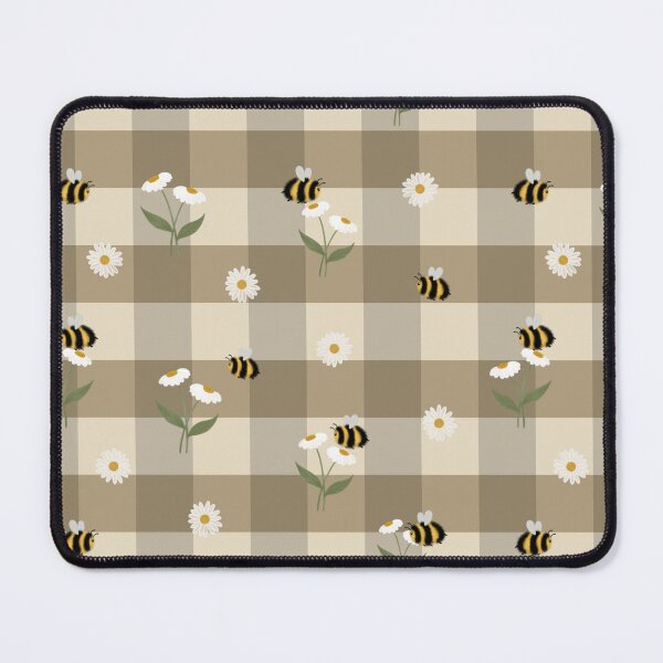 Item preview, Hand-Drawn Bumblebee & Daisy Taupe Gingham Pattern designed and sold by WEBiC-ART Creative Studio.
