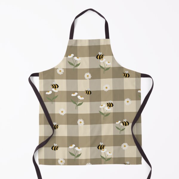 Item preview, Hand-Drawn Bumblebee & Daisy Taupe Gingham Pattern designed and sold by WEBiC-ART Creative Studio.