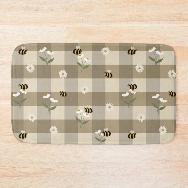 Item preview, Hand-Drawn Bumblebee & Daisy Taupe Gingham Pattern designed and sold by WEBiC-ART Creative Studio.