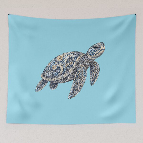 Item preview, Elegant Sea Turtle Swimming | Ocean Floral Art designed and sold by Zaru Zentangle Studio.