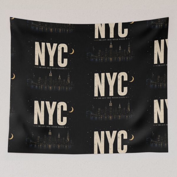 Item preview, NYC After Dark Skyline | New York City Vintage Night Skyline | City That Never Sleeps Sticker & T-Shirt designed and sold by TulipsArtDesigns .