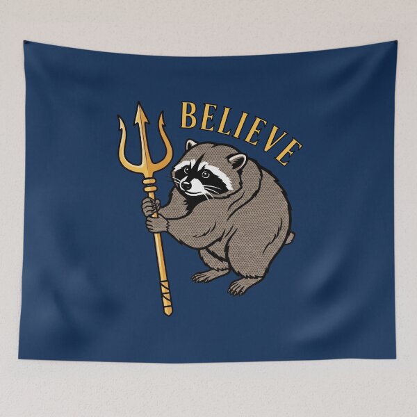 Item preview, Believe Raccoon Jimothy Holding Trident Pop Art Retro Comic designed and sold by Terry Bain.