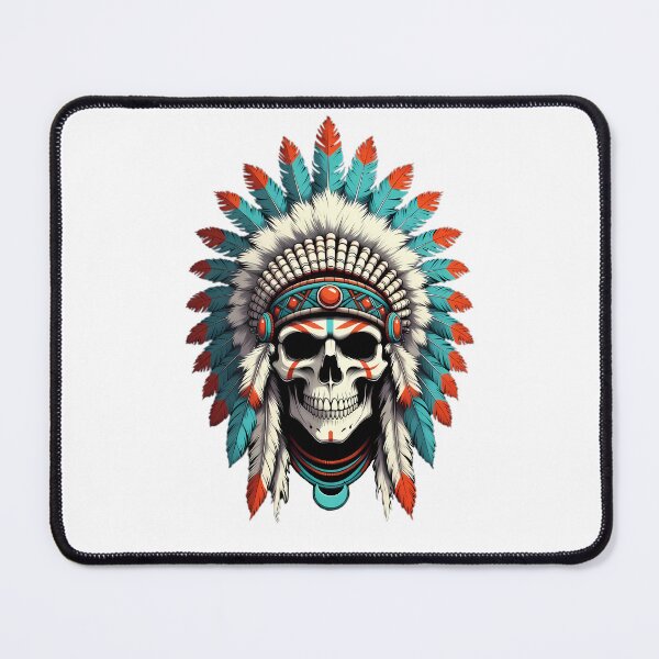 Item preview, Skull Wearing Feathered War Bonnet Headdress designed and sold by Linework Studio.