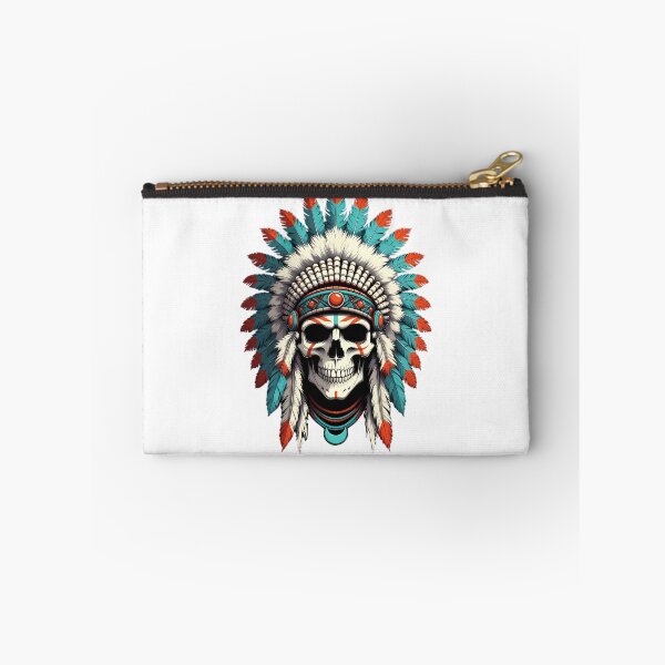 Item preview, Skull Wearing Feathered War Bonnet Headdress designed and sold by Linework Studio.