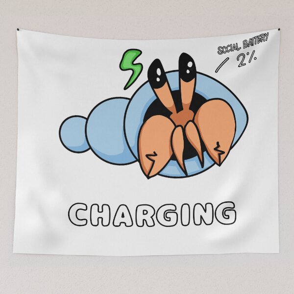 Item preview, Cute Introvert Hermit Crab Social Battery Charging designed and sold by xhenze.