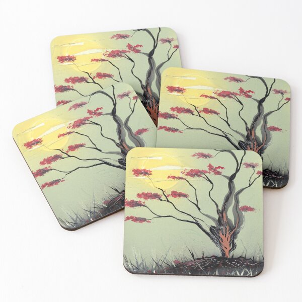 Item preview, Knotted Tree Red Leaves Toxic Green Sky Spray Paint Art designed and sold by Jason Girard.