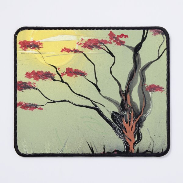 Item preview, Knotted Tree Red Leaves Toxic Green Sky Spray Paint Art designed and sold by Jason Girard.