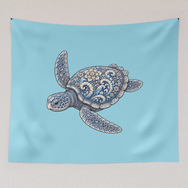 Item preview, Graceful Gliding Sea Turtle | Ocean Floral Art designed and sold by Zaru Zentangle Studio.