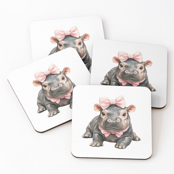 Item preview, Cute Baby Hippo with Pink Bows designed and sold by sunnivamla.