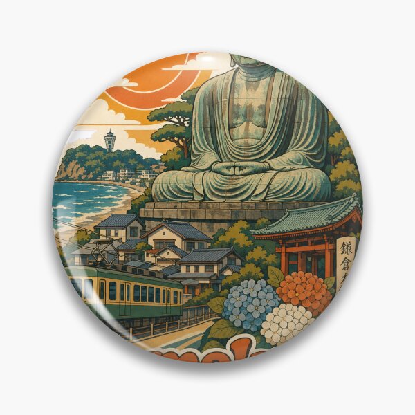 Item preview, Kamakura Japan Travel Souvenir - Retro Illustration designed and sold by VisualArtsOasis.